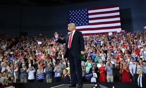 Donald Trump at a campaign rally at Ford Center in Evansville, Indiana on Thursday.