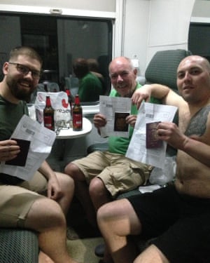 The Kent family passing through customs on the night train from Georgia to Azerbaijan.