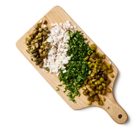 Herbs, onions, gherkins, capers – you could make a tartare sauce.