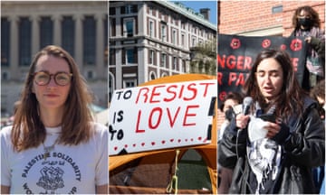 three side by side images: a woman with glasses; a sign reading to resist is to love; a woman speaking into a microphone