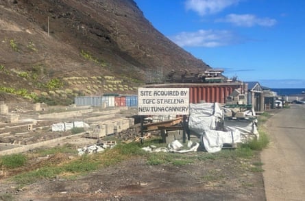 Planned site for The Green Fish Company tuna processing plant on Saint Helena, where construction has been halted.