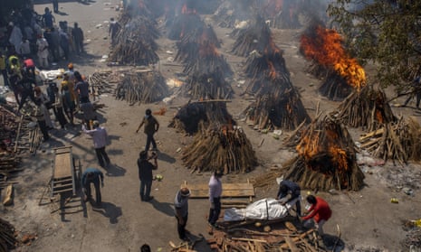 Funeral pyres of Covid-19 victims in one of Delhi’s mass cremation areas.