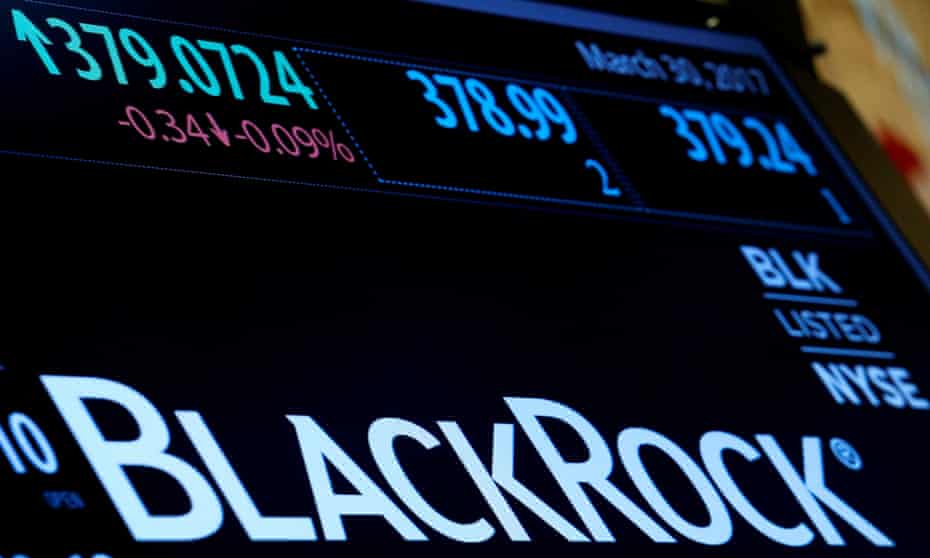 A financial computer screen with BlackRock emblazoned on it