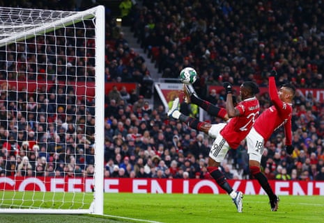 Manchester United v Burnley: Carabao Cup fourth round – live | Manchester United 5 Casemiro makes a defensive clearance with Aaron Wan-Bissaka