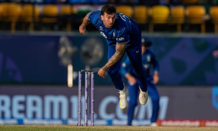 Reece Topley in full flow against Bangladesh