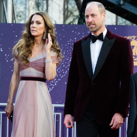Catherine and William outside at the Baftas in formal wear