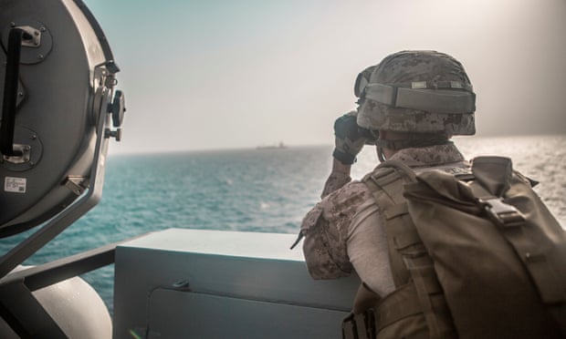 US Marines on the USS John P Murtha in the strait of Hormuz this month. 