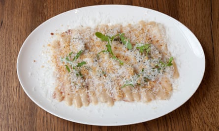 ‘Roasted Tamworth pork loin with a generous ribbon of fat’: vitello tonnato.