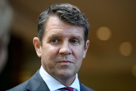 Former NSW premier Mike Baird speaks to media after giving evidence at the Icac on Wednesday.