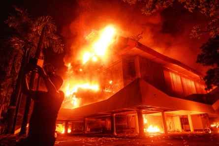 The building of Makassar City Regional House of Representatives is set on fire during a protest in Makassar, South Sulawesi, on 29 August, 2025.
