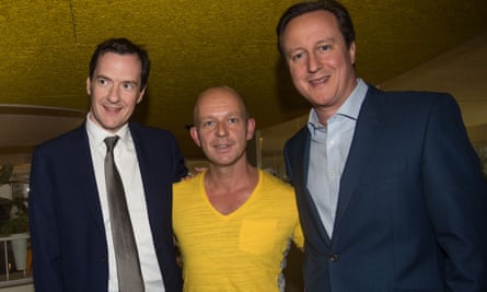 Hilton with George Osborne and David Cameron in 2015. The severing of relations since has been ‘their choice. I don’t think about it.’