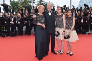 Max von Sydow with his second wife, Catherine Brelet, and their grand-daughters at the premiere of Roald Dahl’s The BFG at Cannes Film Festival on 14 May 2016