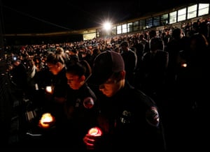 A vigil for victims of the San Bernardino shooting held at the San Manuel Stadium.<br>