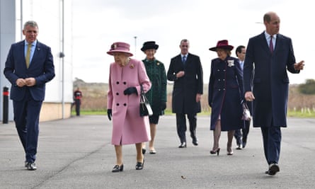 The Queen and Prince William arrive with Dstl’s chief executive, Gary Aitkenhead