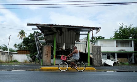 A gas station that was damaged by Hurricane Maria.