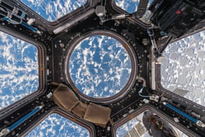 Cupola with Clouds and Ocean International Space Station – ISS Low Earth Orbit, Space, 2017 Stunning pattern of clouds and light over the ocean. The organic shapes of the clouds contrast with the geometric lines and shapes of the Cupola’s interior.