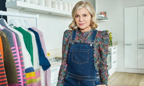 Marielle Wyse Founder of Wyse London, at home in her kitchen with some of her clothing collections