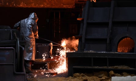A steelworker at a blast furnace in Duisburg