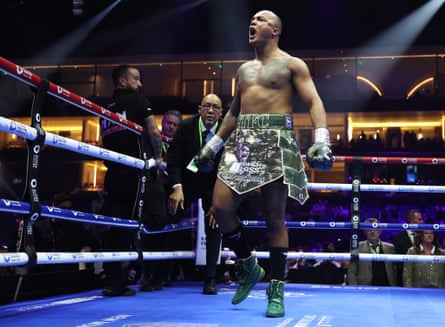 Fabio Wardley celebrates victory over Frazer Clarke during their British Heavyweight title fight in Riyadh during October 2024.