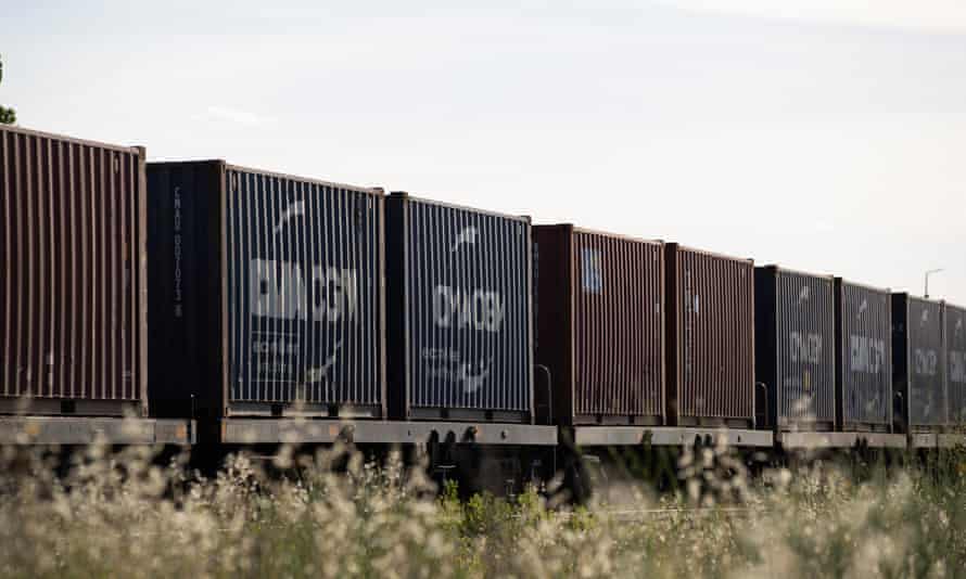 A freight train waits at signals outside Parkes NSW