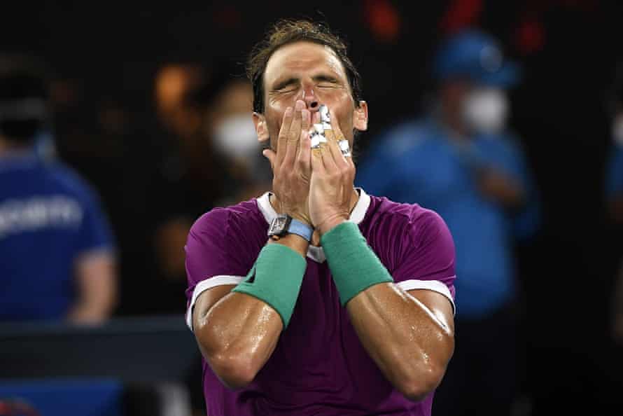 Rafael Nadal celebrates after defeating Matteo Berrettini.