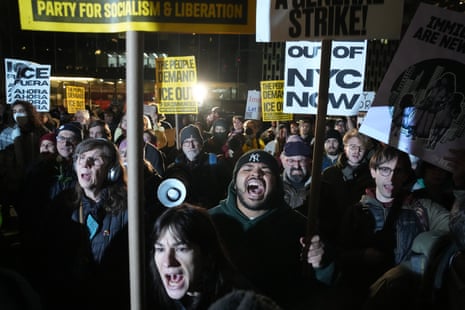 People take part in a protest against Immigration and Customs Enforcement (ICE) in New York on January 7, 2026 after an ICE officer shot dead a woman in Minneapolis.