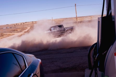 Dust rising around a truck