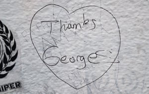 A message of thanks to the late Beatles producer George Martin is scribbled on a wall outside the famous Abbey Road Studios in London, Britain, 9 March 2016.