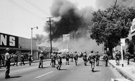 National Guardsmen on the streets during the Watts riots, Los Angeles, August 1965.