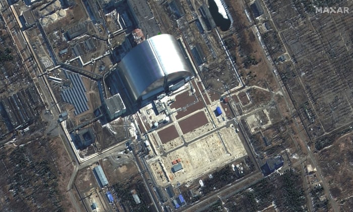 A satellite image shows of the sarcophagus at Chernobyl.