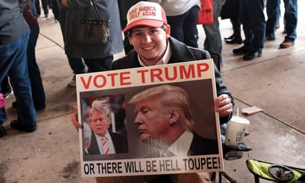 A Donald Trump supporter waiting to hear him speak at the Mississippi Coast Coliseum on Saturday 2 January in Biloxi.