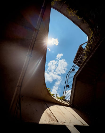 A shot showing the sky and sun taken from the lower levels of Open Ground.