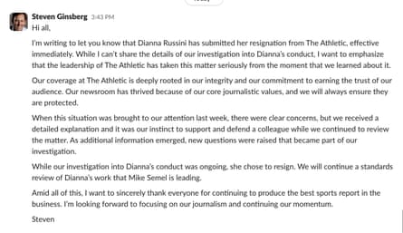 A screenshot of Ginsberg’s memo to staff