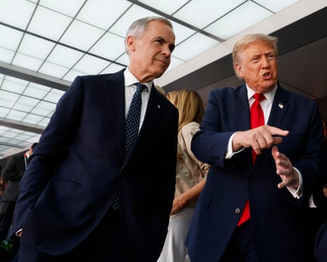 Mark Carney, left, and Donald Trump at the World Cup final on Sunday. Just a day later Trump announced new tariffs against Canada