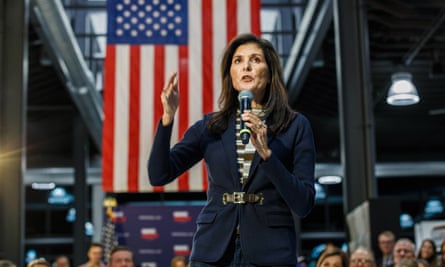 Nikki Haley speaks to the crowd at her Urbandale town hall on 20 Feb 2023.