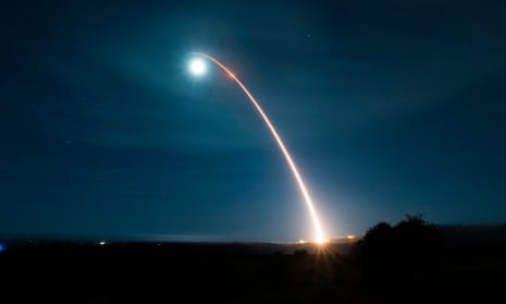 An unarmed Minuteman III intercontinental ballistic missile is launched during a developmental test on 5 February 2020, at Vandenberg air force base, California.