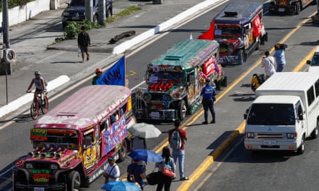 Jeepney drivers on strike.
