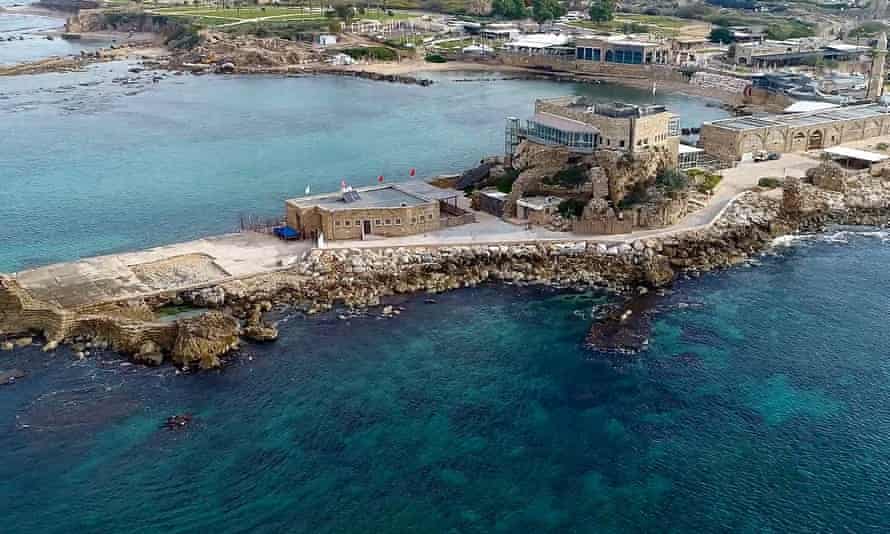 An aerial view of the Caesarea port.
