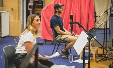 Hollie Chapman and Wilf Scolding, who play Alice and Christopher Carter, in the studio in Birmingham, in August.