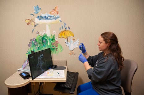 Pediatric nurse Katlyn Evans prepares a ProQuad vaccine at the Hattiesburg Clinic in Hattiesburg, Mississippi on 10 February 2026.