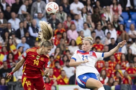 Action from England v Spain in the Euro 2025 final.