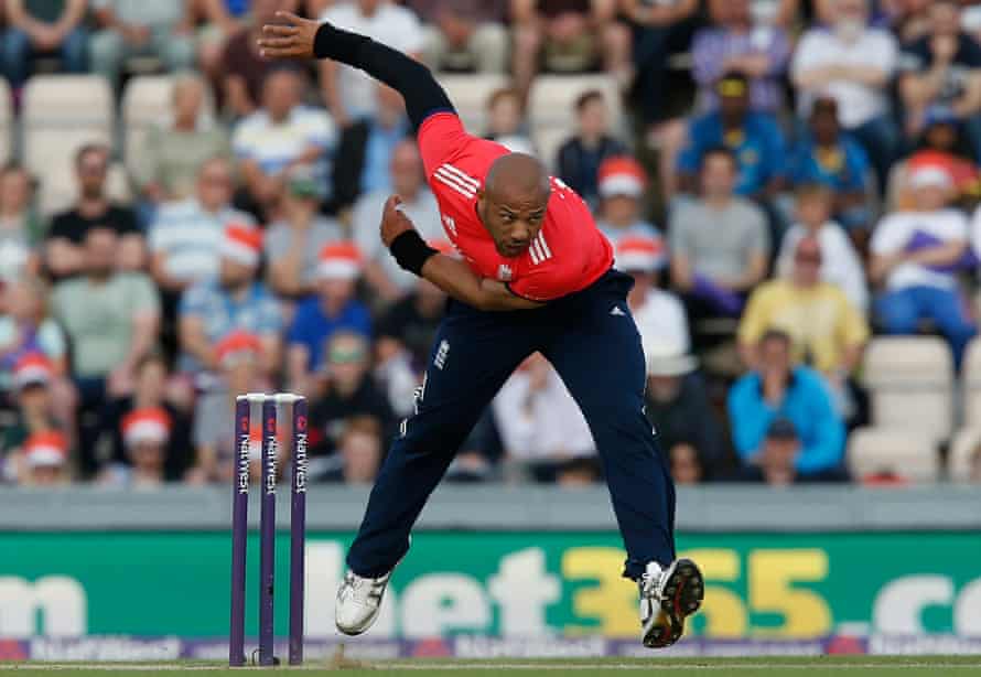 Tymal Mills in action for England in a T20 against Sri Lanka at the Ageas Bowl in 2016.