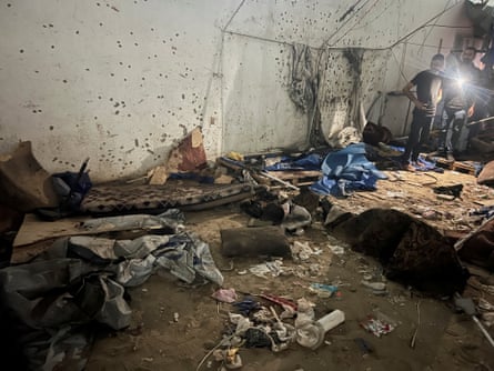 The tent outside al-Shifa hospital where Anas al-Sharif and six other people were killed by an Israeli strike. Israel admitted the strike, claiming he was a Hamas militant, a claim that the UN has said is unsubstantiated.