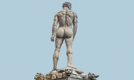 A statue shot from behind with an enlarged bottom