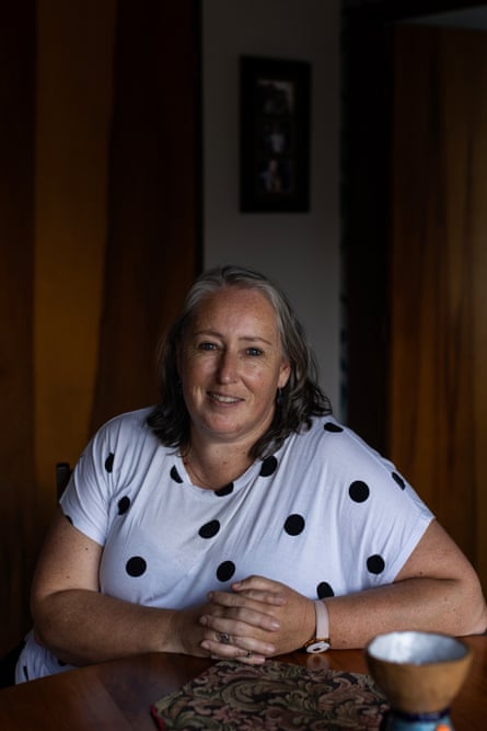 Brenda Burnard at her kitchen table in Ohakune, in her house that was recently put on the market for sale. Her husband, Andrew, lives and works in Foxton after losing his job at the Winstone Pulp Mill in 2024.