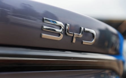 The BYD name on a Seal electric car