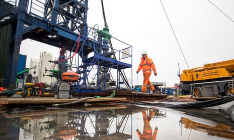 A worker at the Cuadrilla fracking site in Preston New Road, Lancashire.