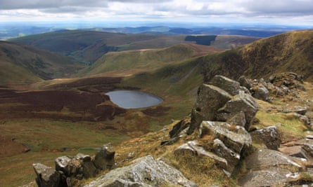 The view from the summit of Cadair Berwyn down to Llyn Lluncaws