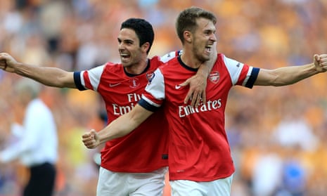 Mikel Arteta and Aaron Ramsey celebrate after Arsenal win FA Cup in 2014
