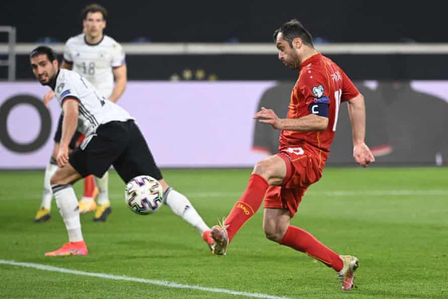 Goran Pandev scores against Germany.